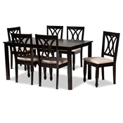 Baxton Studio Reneau Modern and Contemporary Sand Fabric Upholstered Espresso Brown Finished Wood 7-Piece Dining Set